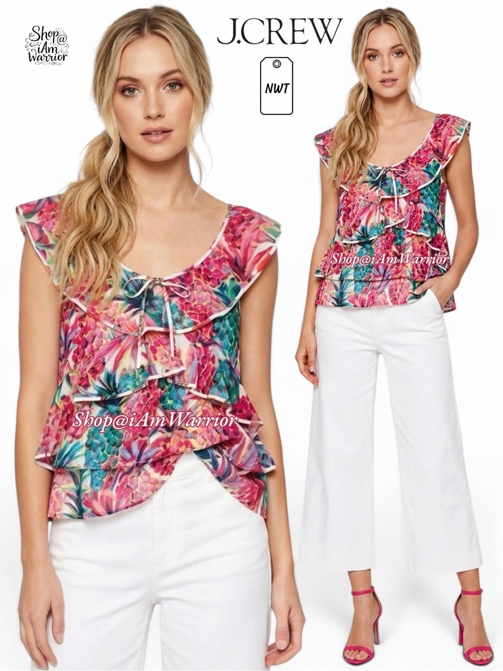 J.Crew NWT Tropical Pineapple Print Ruffle Flutter Sleeve Top *shop@iAmWarrior